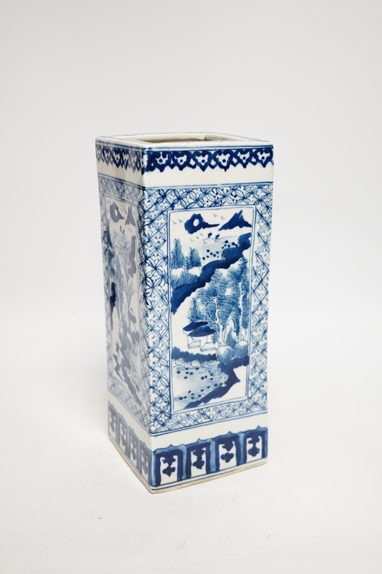 A 20th century Chinese blue and white square vase, 26cm
